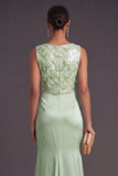 Light Green Sparkly Sequin Mermaid Boat Neck Long Formal Dress