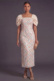 Light Blue Sparkly Sequin Sheath Square Neck Long Formal Dress with Slit