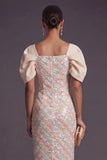 Light Blue Sparkly Sequin Sheath Square Neck Long Formal Dress with Slit