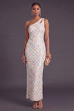 Sparkly Light Blue Sequin Sheath One Shoulder Long Formal Dress