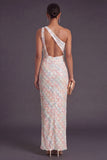 Sparkly Light Blue Sequin Sheath One Shoulder Long Formal Dress