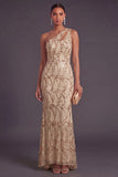 Red Sparkly Sequined Mermaid One Shoulder Long Formal Dress