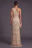 Red Sparkly Sequined Mermaid One Shoulder Long Formal Dress
