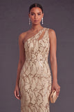 Red Sparkly Sequined Mermaid One Shoulder Long Formal Dress