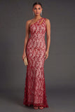 Red Sparkly Sequined Mermaid One Shoulder Long Formal Dress