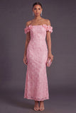 Pink Sparkly Floral Mermaid Off the Shoulder Long Formal Dress
