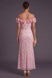 Pink Sparkly Floral Mermaid Off the Shoulder Long Formal Dress