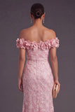 Pink Sparkly Floral Mermaid Off the Shoulder Long Formal Dress