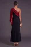 Black and Red Sparkly Sequined Mermaid One Shoulder Long Formal Dress