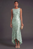 Sparkly Green Sequined Mermaid Boat Neck Long Formal Dress