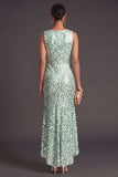 Sparkly Green Sequined Mermaid Boat Neck Long Formal Dress