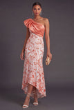 Peach Sparkly Mermaid Sequined One Shoulder Long Formal Dress
