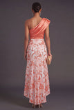 Peach Sparkly Mermaid Sequined One Shoulder Long Formal Dress