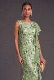 Green Sparkly Sequined Mermaid Boat Neck Long Formal Dress