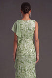 Green Sparkly Sequined Mermaid Boat Neck Long Formal Dress