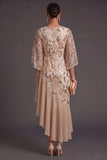Champagne Sparkly Mermaid Sequined Asymmetrical Neck Long Formal Dress