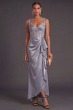 Grey Blue Sparkly Corset Mermaid Thick Straps Sequined Long Formal Dress