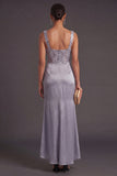 Grey Blue Sparkly Corset Mermaid Thick Straps Sequined Long Formal Dress
