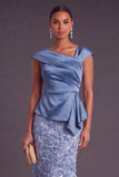 Dusty Sage Sparkly Floral Mermaid Sequined Asymmetrical Neck Long Formal Dress