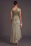 Dusty Sage Sparkly Floral Mermaid Sequined Asymmetrical Neck Long Formal Dress