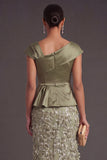 Dusty Sage Sparkly Floral Mermaid Sequined Asymmetrical Neck Long Formal Dress