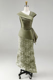 Dusty Sage Sparkly Floral Mermaid Sequined Asymmetrical Neck Long Formal Dress