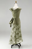 Dusty Sage Sparkly Floral Mermaid Sequined Asymmetrical Neck Long Formal Dress