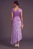 Dusty Sage Sparkly Floral Mermaid Sequined Asymmetrical Neck Long Formal Dress