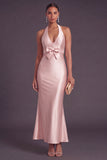 Dark Pink Mermaid Halter Neck Long Wedding Guest Dress