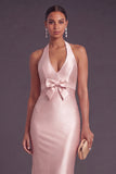 Dark Pink Mermaid Halter Neck Long Wedding Guest Dress