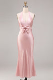 Dark Pink Mermaid Halter Neck Long Wedding Guest Dress