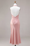 Dark Pink Mermaid Halter Neck Long Wedding Guest Dress
