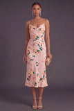 Pink Floral Mermaid Spaghetti Straps Long Wedding Guest Dress