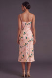 Pink Floral Mermaid Spaghetti Straps Long Wedding Guest Dress