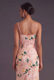 Pink Floral Mermaid Spaghetti Straps Long Wedding Guest Dress