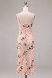 Pink Floral Mermaid Spaghetti Straps Long Wedding Guest Dress