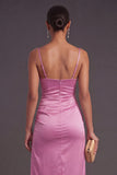 Spaghetti Straps Fuchsia Bodycon Midi Wedding Guest Dress with Side Slit