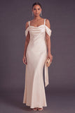 Light Champagne Cold Shoulder Mermaid Long Wedding Guest Dress