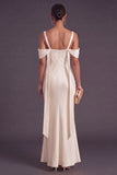 Light Champagne Cold Shoulder Mermaid Long Wedding Guest Dress