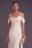 Light Champagne Cold Shoulder Mermaid Long Wedding Guest Dress