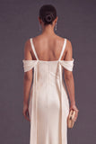 Light Champagne Cold Shoulder Mermaid Long Wedding Guest Dress