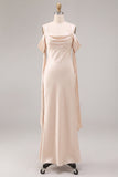 Light Champagne Cold Shoulder Mermaid Long Wedding Guest Dress