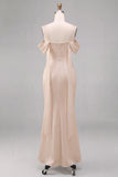 Light Champagne Cold Shoulder Mermaid Long Wedding Guest Dress