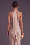Dusty Rose Mermaid Long Wedding Guest Dress with Neck Scarf