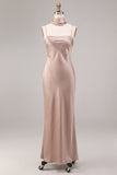 Dusty Rose Mermaid Long Wedding Guest Dress with Neck Scarf