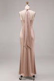 Dusty Rose Mermaid Long Wedding Guest Dress with Neck Scarf