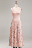 Sparkly Pink A Line V Neck Floral High Waist Long Wedding Guest Dress