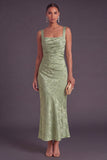 Light Green Thick Straps Mermaid Floral Long Wedding Guest Dress