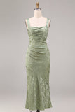 Light Green Thick Straps Mermaid Floral Long Wedding Guest Dress