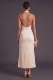 Apricot Mermaid Ruffled Halter Neck Long Wedding Guest Dress